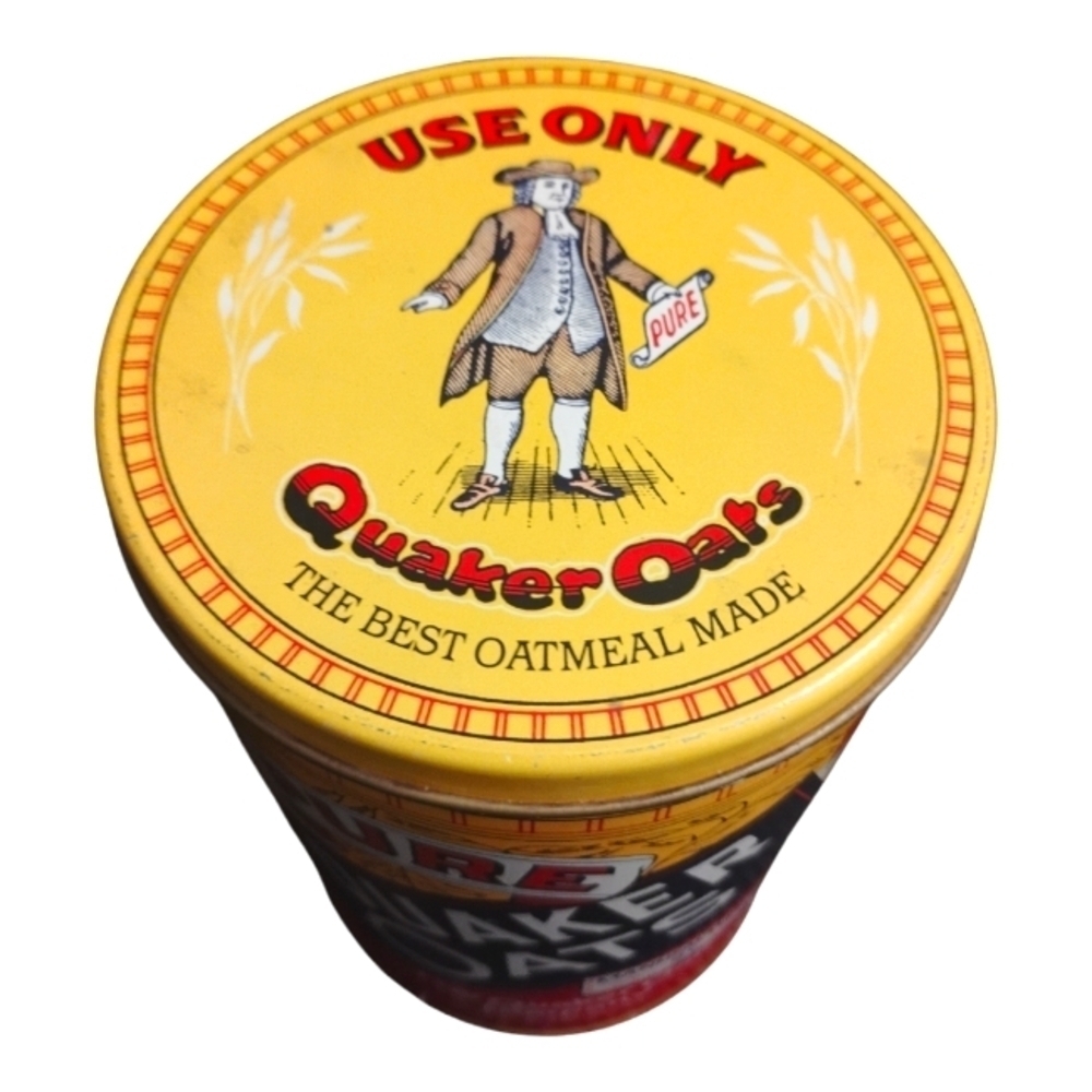 Vintage 1984 Quaker Oats Round Tin Canister w/Lid Limited Edition Kitch Decor. C - Picture 5 of 6